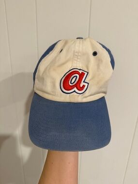 Vintage Two-Tone Blue and Cream Baseball Cap with Red Lettering - Atlanta Braves